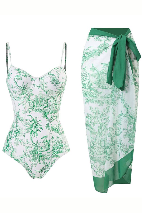 One Piece Swimsuit And Sarong Skirt Up Skirt