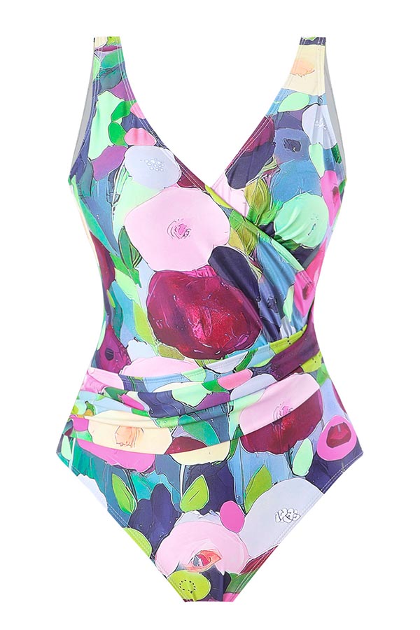 Floral Print One-Piece Swimsuit + Cover Skirt