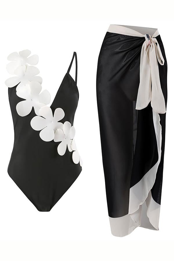3D Flower One-Piece Swimsuit + Cover Skirt