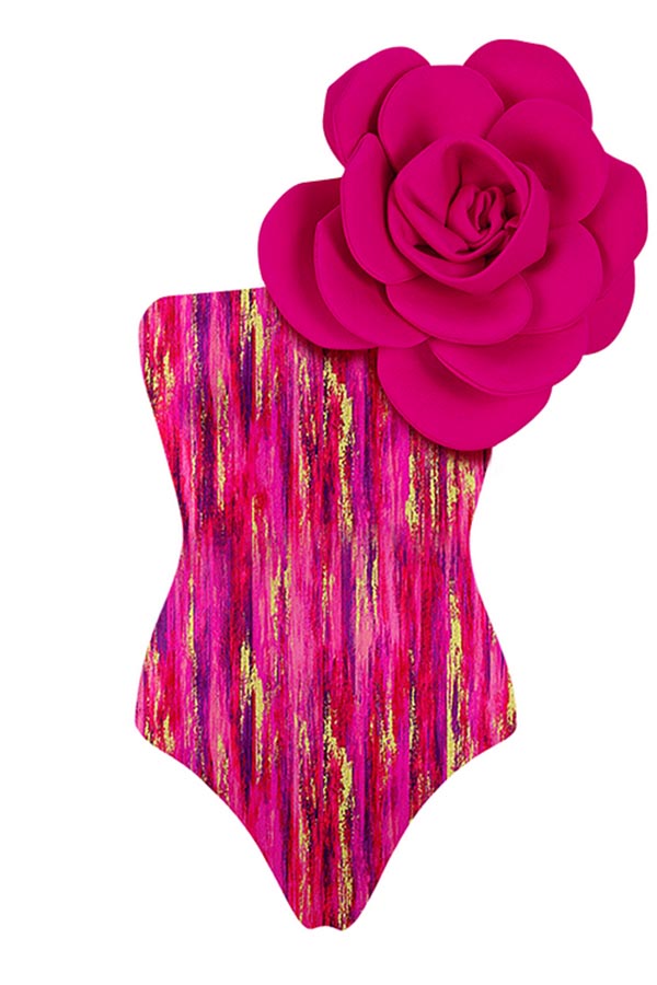 3D Flower Decor One Piece Swimsuit and Skirt