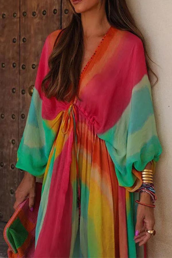 V Neck Ombre Printed Dress