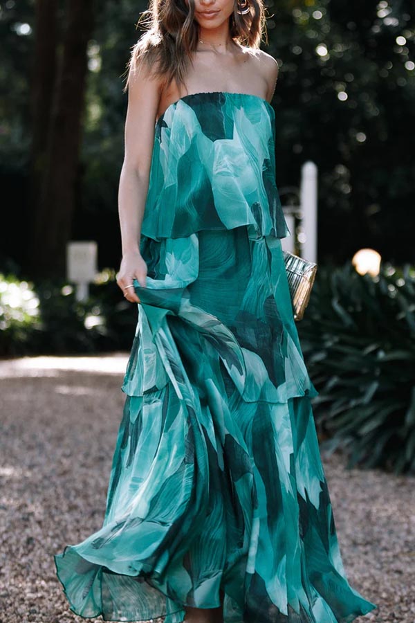 Bloom Strapless Maxi Dress - Green Floral