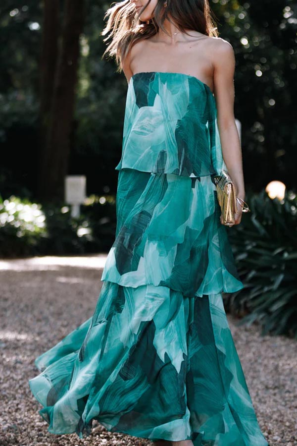 Bloom Strapless Maxi Dress - Green Floral