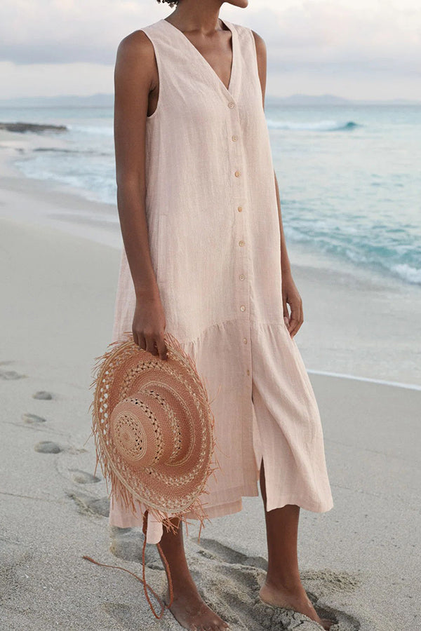 Bohemian Simple Solid Color Linen Dress