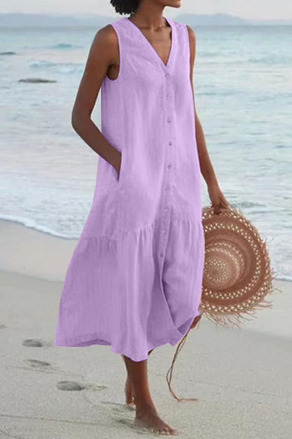 Bohemian Simple Solid Color Linen Dress