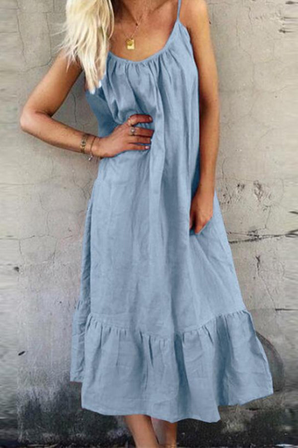 Solid Ruffled Sleeveless Dress