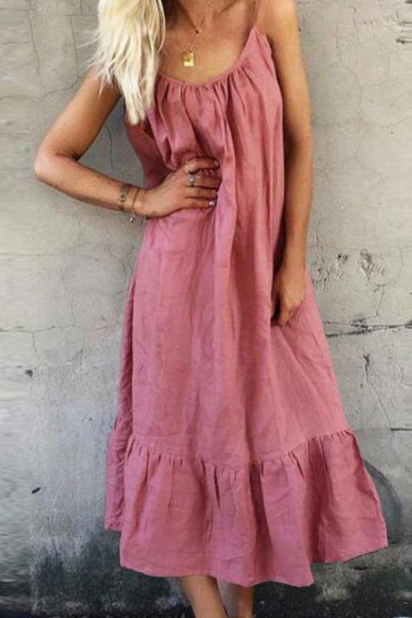 Solid Ruffled Sleeveless Dress