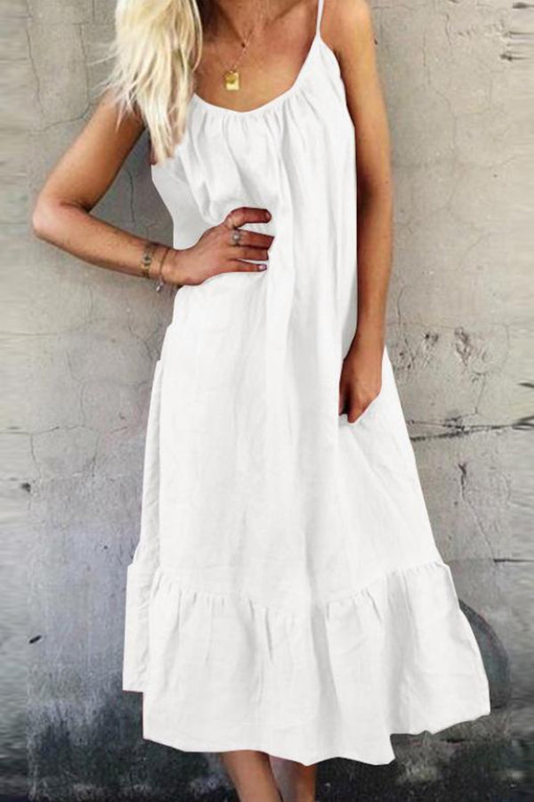 Solid Ruffled Sleeveless Dress