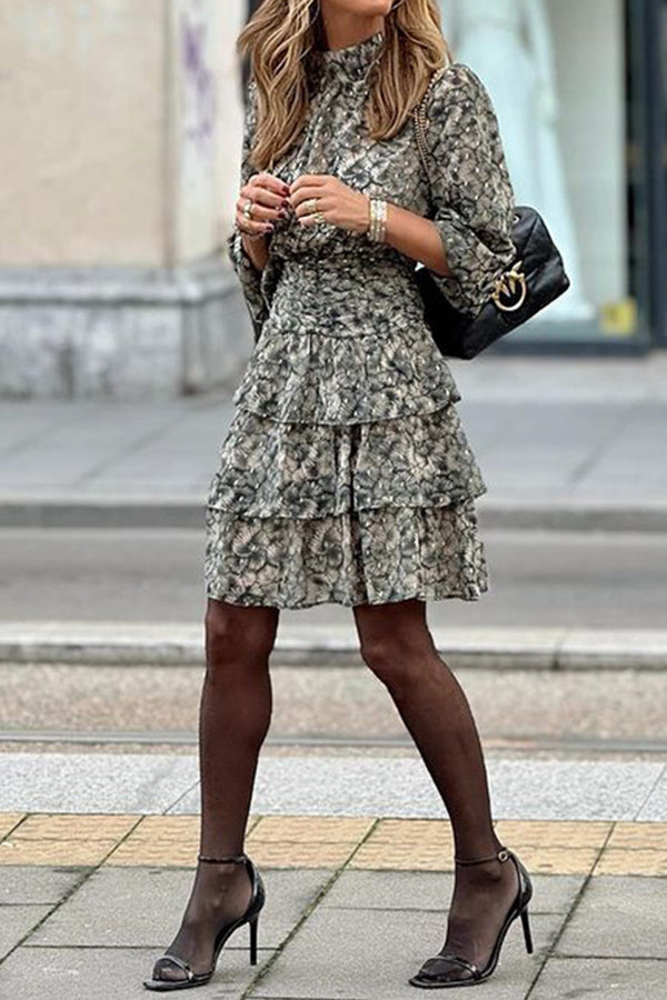 Elegant Printed Half Turtleneck Dress