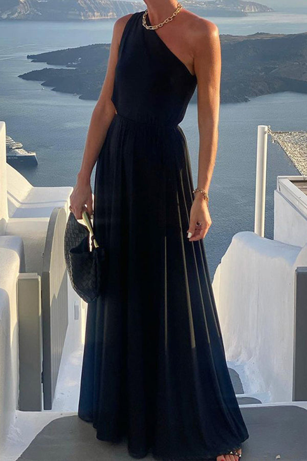 Solid Color Sleeveless Sloping Shoulders Maxi Dress