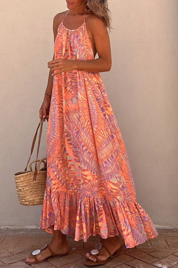 Golden Times Ethnic Print A-Line Vacation Maxi Dress