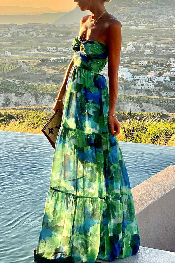 Strapless Tie Dye Maxi A-Line Dress