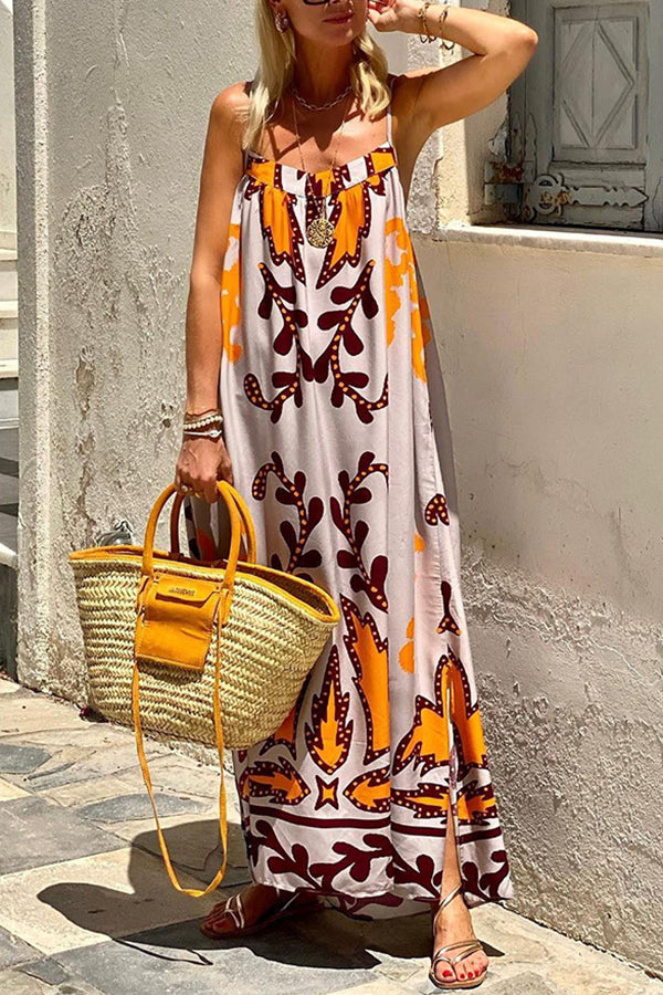 Sunday¡¯S Color Palette Ethnic Printed Loose Cami Maxi Dress