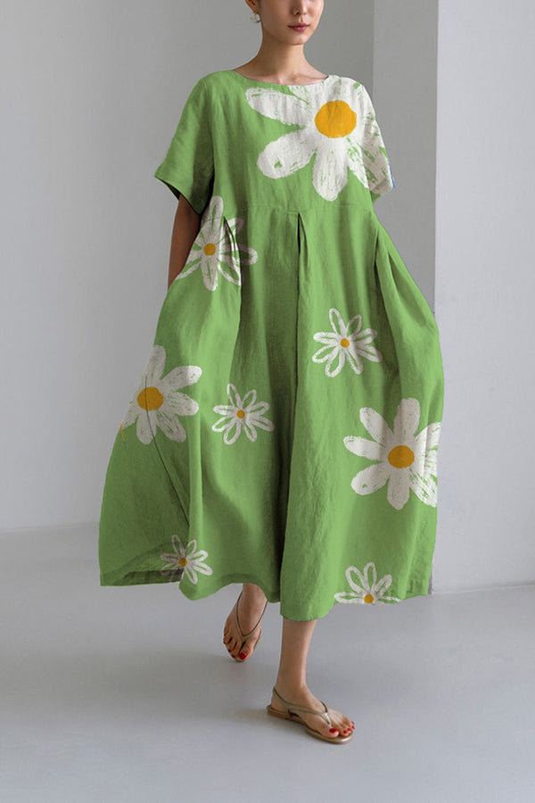 Floral Print Linen Loose Dress