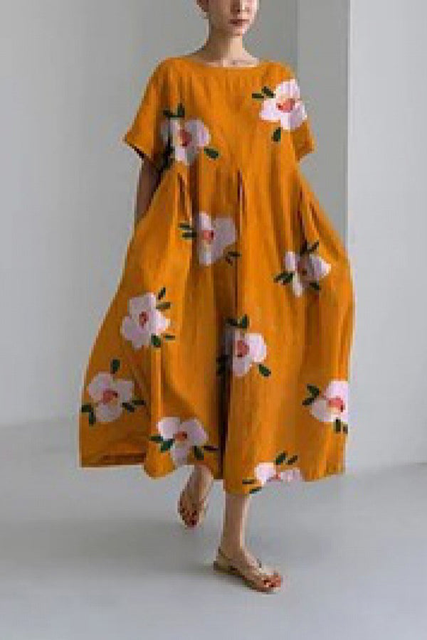 Floral Print Linen Loose Dress