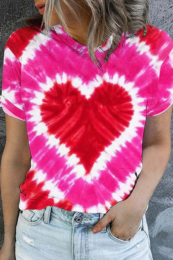 Heart Print Crew Neck T-Shirt