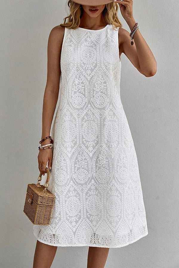 White Lace Sleeveless Dress