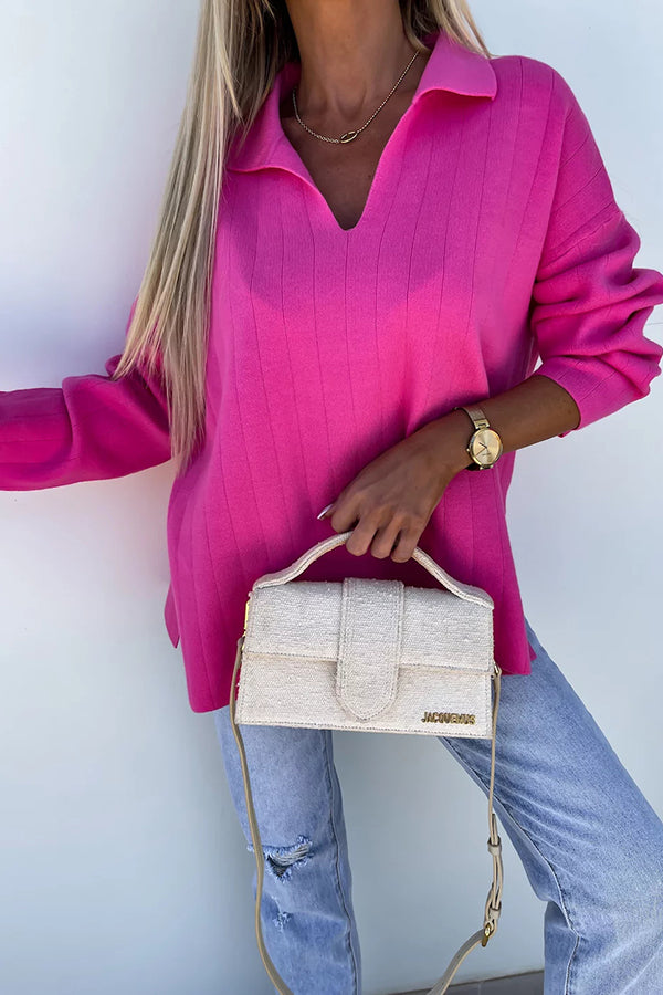 Alora Pink Sweater With Collar