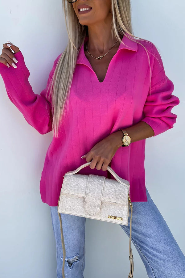 Alora Pink Sweater With Collar