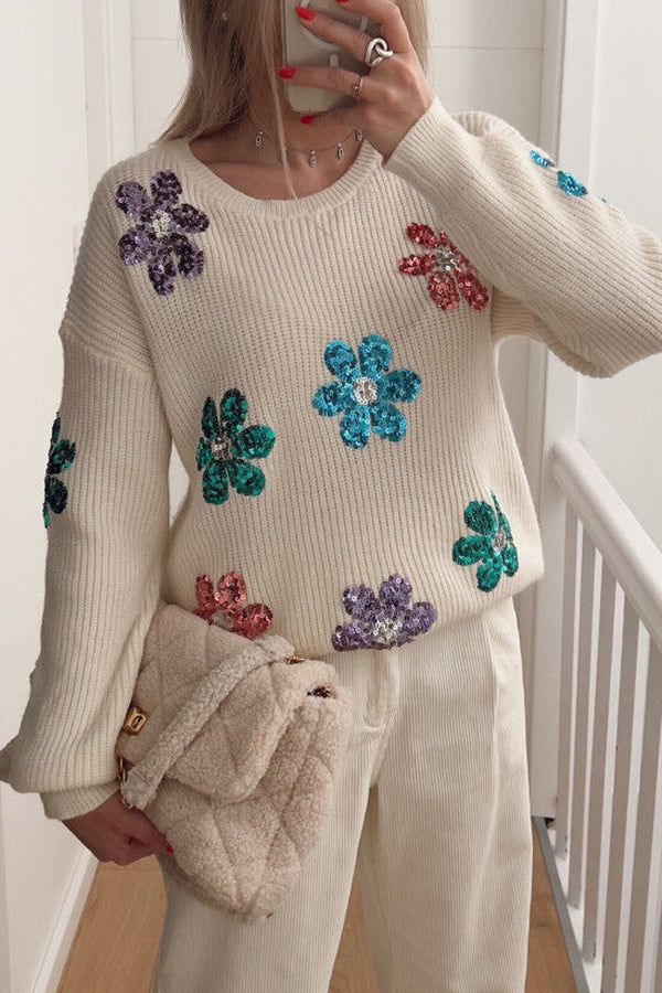 Floral Sequin Embroidered Sweater