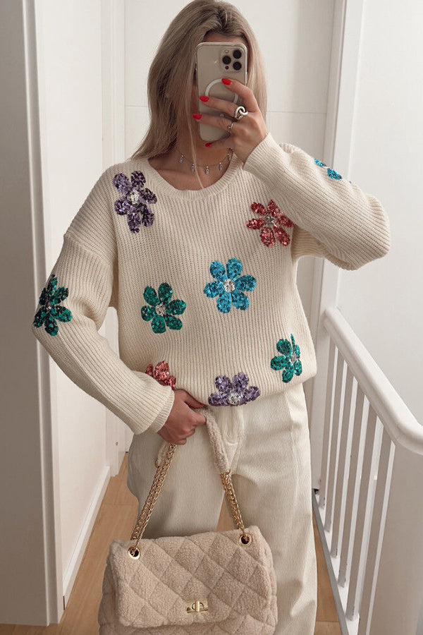 Floral Sequin Embroidered Sweater