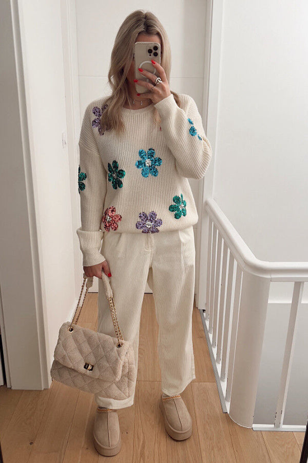 Floral Sequin Embroidered Sweater