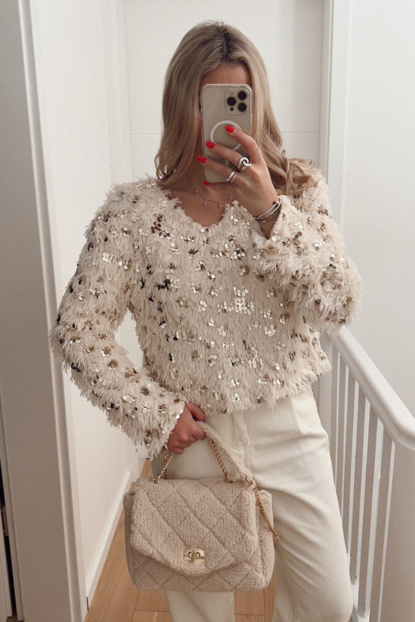 Gold Sequin Embroidered Sweater