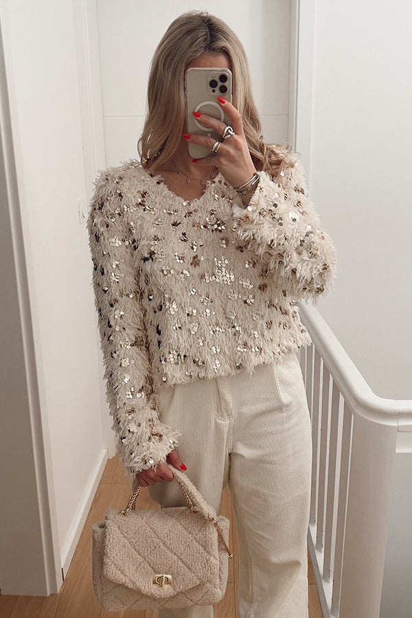 Gold Sequin Embroidered Sweater