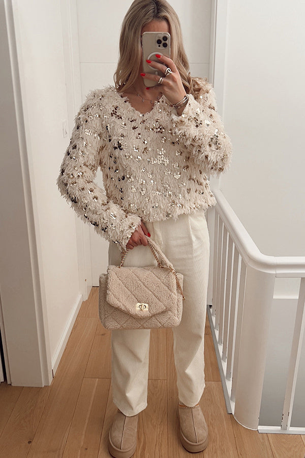 Gold Sequin Embroidered Sweater