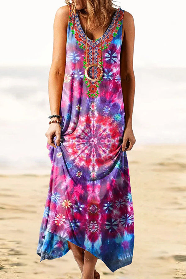 Bohemian Tie-Dye Maxi Dress