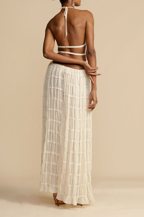 Versatility And Vintage Charm Pleated Drawstring Waist Tiered Maxi Skirt