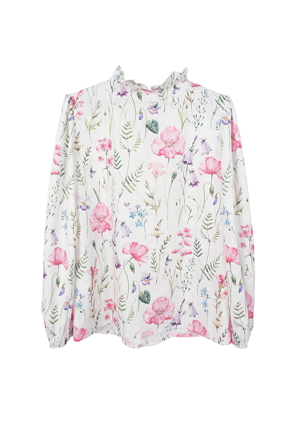 Floral Print Ruffle Trim Blouse