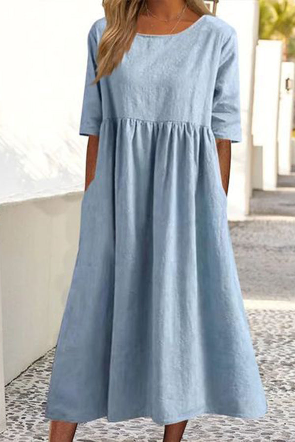 Women's Cotton Linen Cozy Vintage Dress