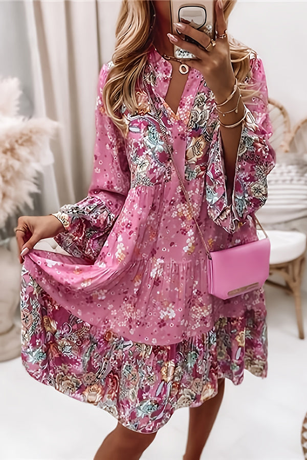 Floral Print Ruffle Hem Dress