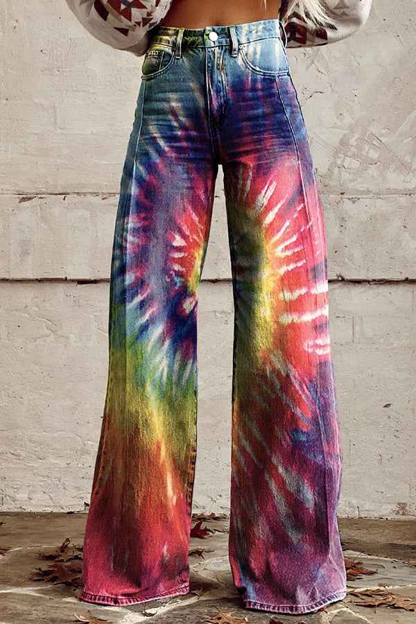 Retro Tie Dye Wide Leg Pants