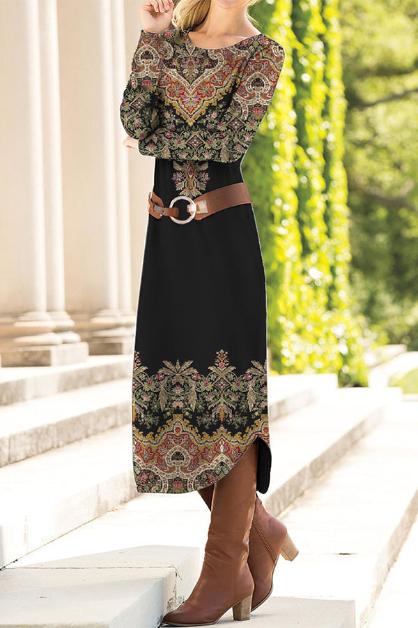 Ethnic Pattern Long Sleeve Dress