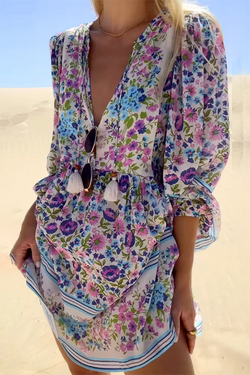 Loose Boho Floral V Neck Dress