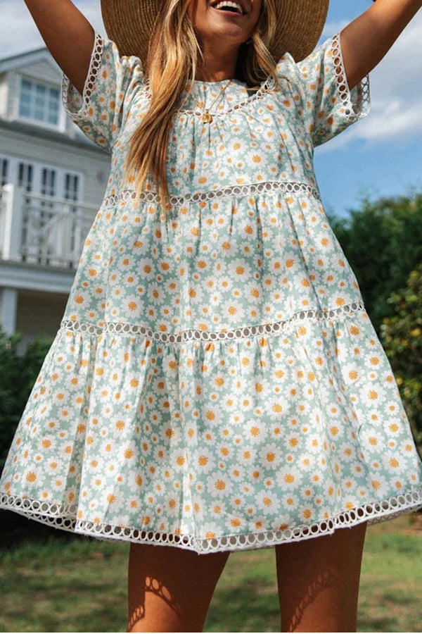 Delicate Green Sunflower Circle Dress