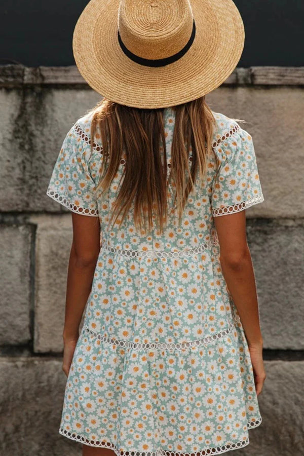 Delicate Green Sunflower Circle Dress