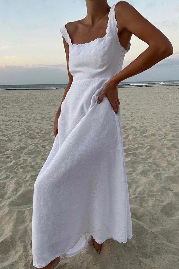 Cotton And Linen Blend White Maxi Dress