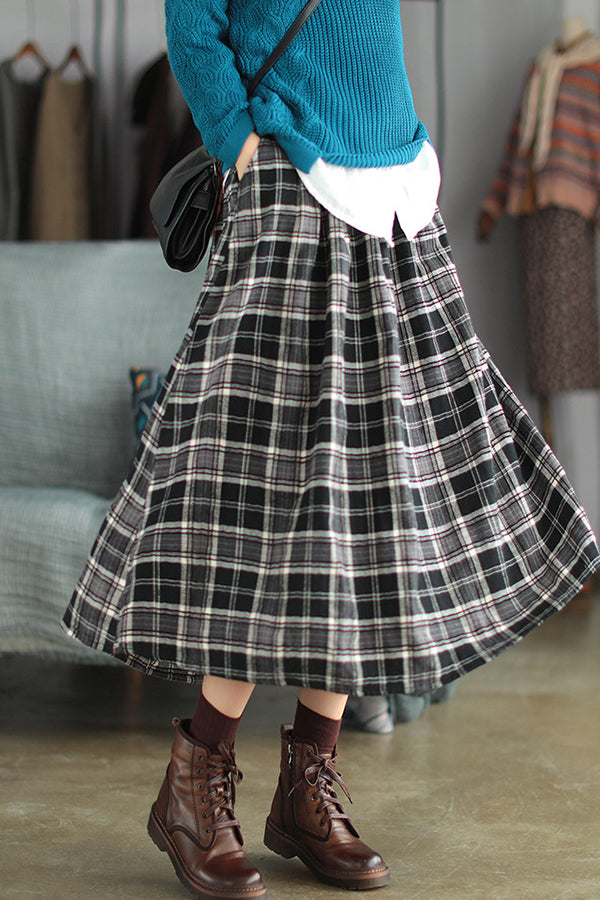 Artistic Retro Plaid A-Line Skirt