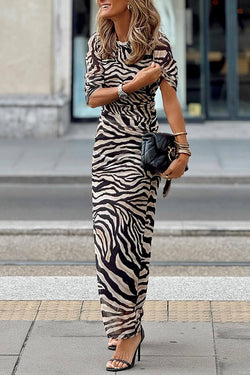 Zebra Print Stretch Fit Maxi Dress