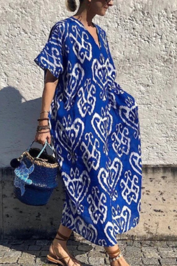 Boho Pattern Print V Neck Maxi Dress