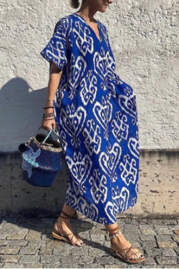 Boho Pattern Print V Neck Maxi Dress