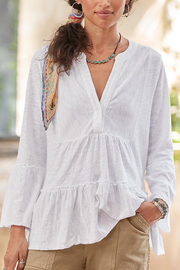 Linen White Long Sleeve Blouse