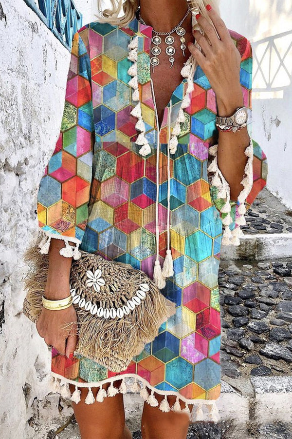 Color Block Print Bohemian Dress