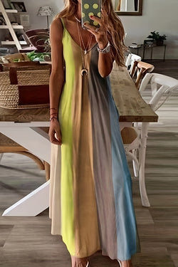 Casual And Comfortable Vertical Stripe Color Block Maxi Dress