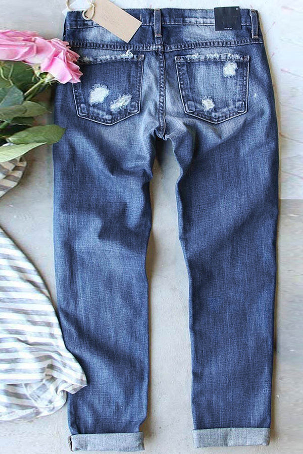 Printed Distressed Slim Fit Jeans