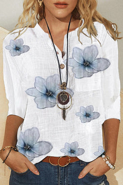 Women's Floral Half Sleeve Henley Neck Casual Blouse