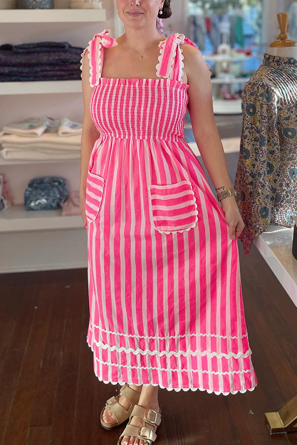 Bright Pink Striped Cotton Dress